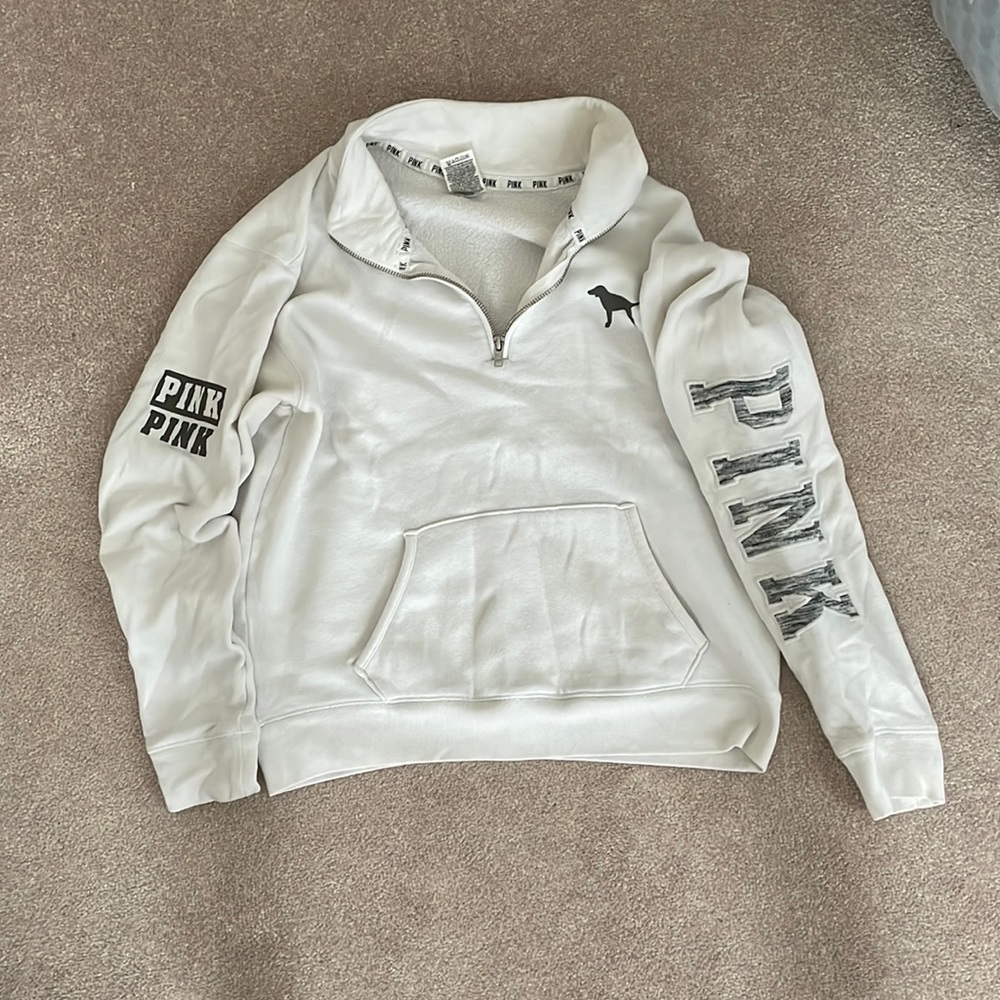 Cream colored quarter zip small PINK VS sweatshirt